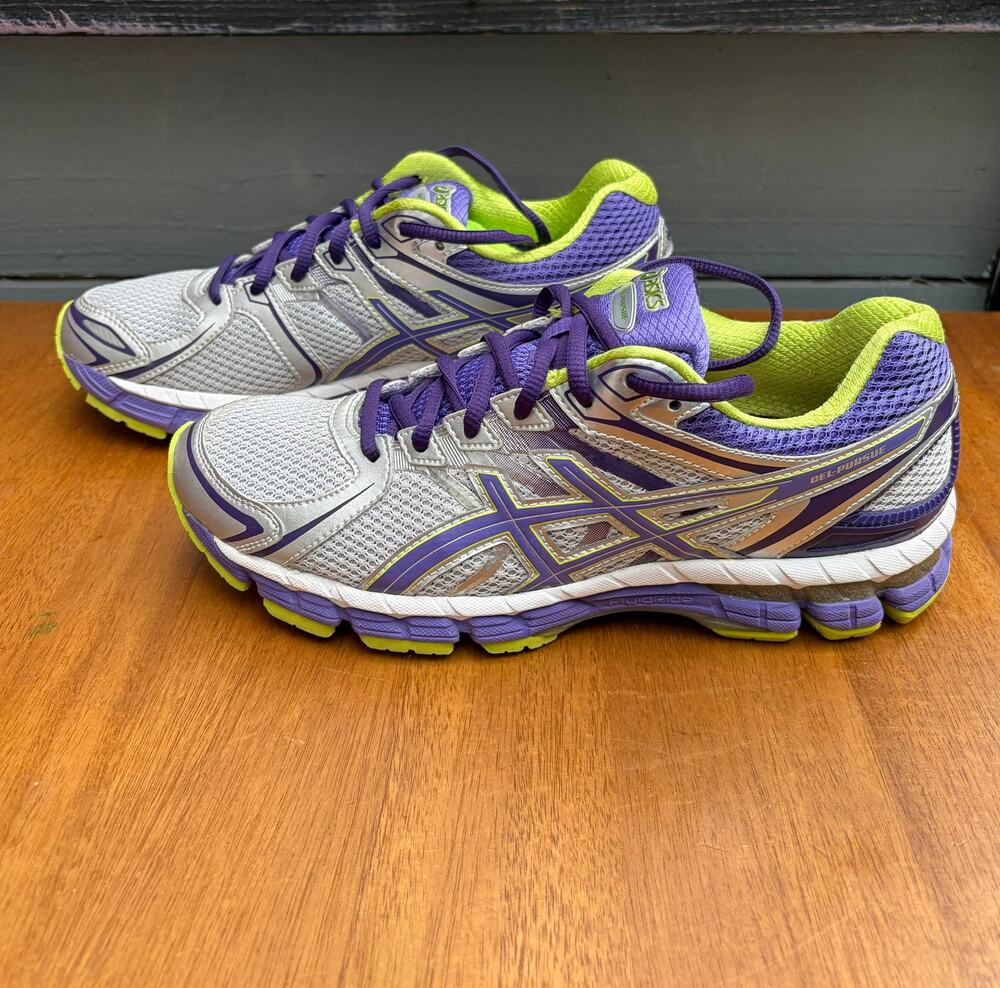ASICS Gel Pursue T498N Running Shoes Women’s US 8.5 Silver Purple Lime